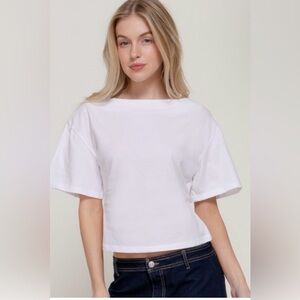 NWT Active USA White Cropped Tee Minimalist Boxy Defined Silhouette Top L